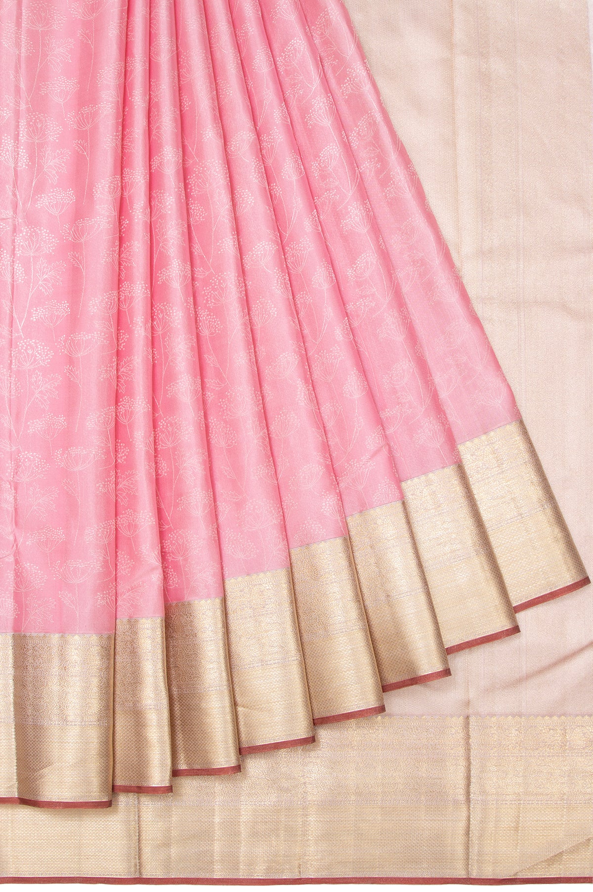 Pink  Kanchipuram Silk Saree with Floral Brocade Pallu