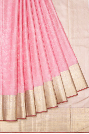 Pink  Kanchipuram Silk Saree with Floral Brocade Pallu