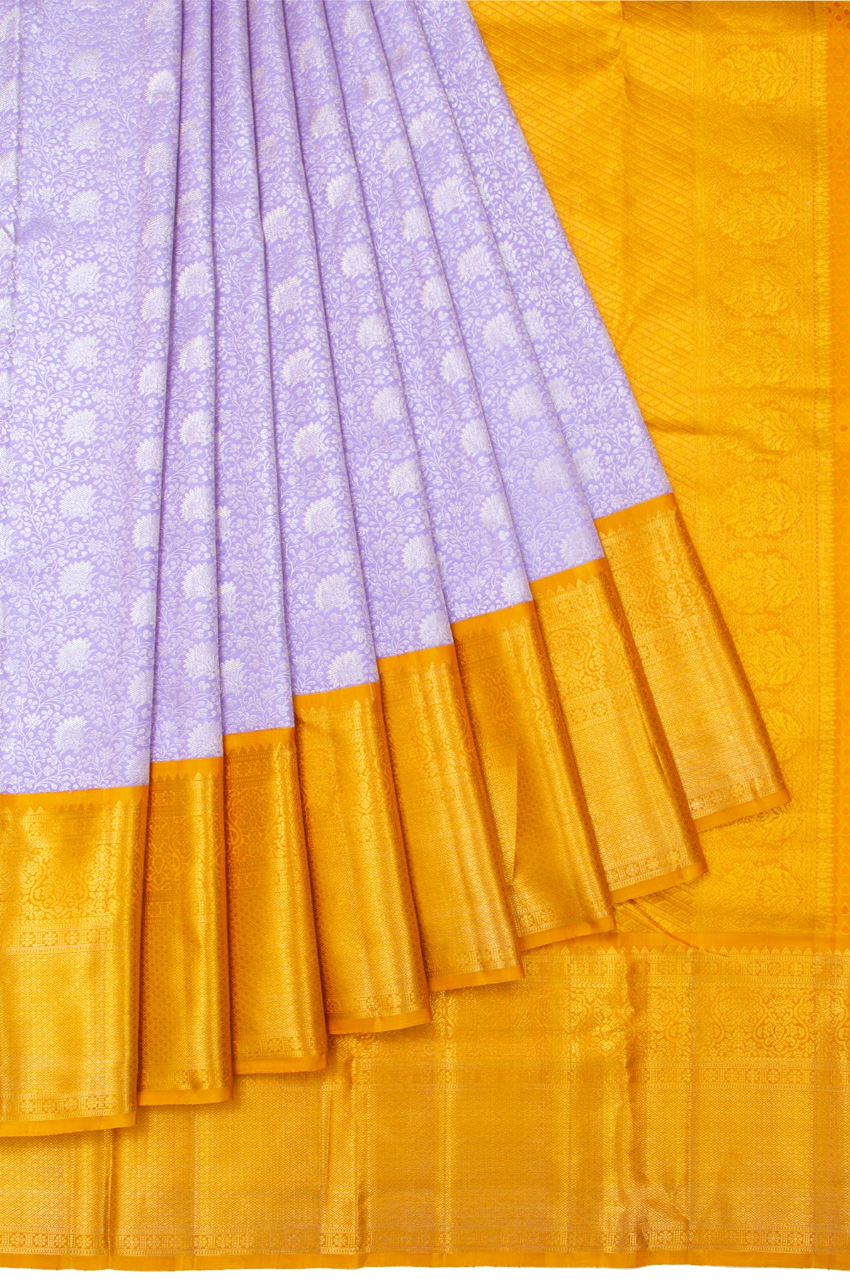 Lavender Kanchipuram Silk Saree with Mustard Blouse