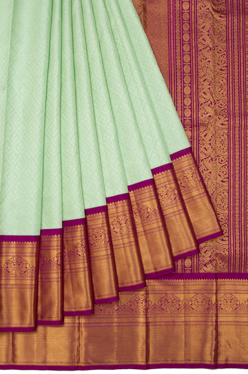 Pista Green Kanchipuram Silk Saree with Silver Zari and Jaal