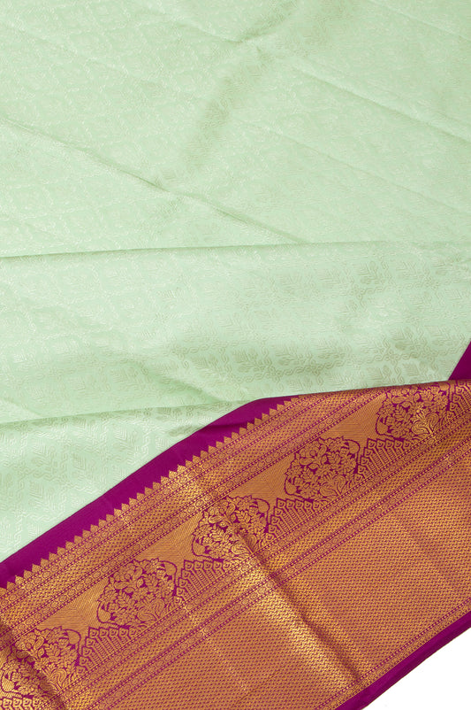 Pista Green Kanchipuram Silk Saree with Silver Zari and Jaal