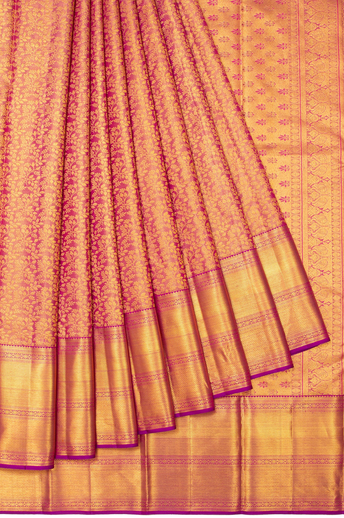 Pink Kanchipuram Tissue Silk Saree with Gold Zari Work