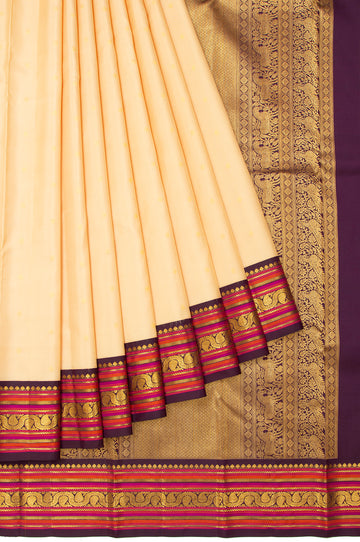 Sandal Kanchipuram Silk Saree with Mayil and Kuthirai Pallu