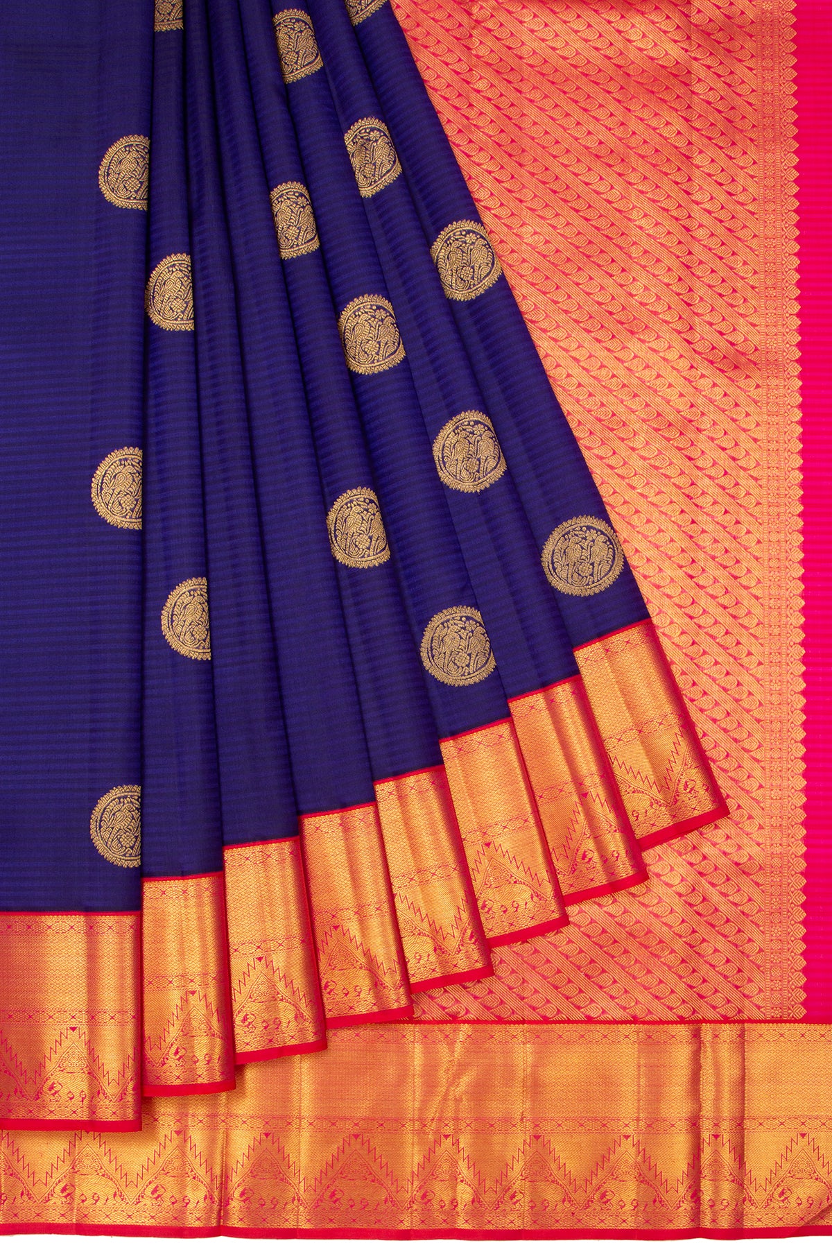 Violet Kanchipuram Silk Saree with Kuttu Border and Kili Motifs