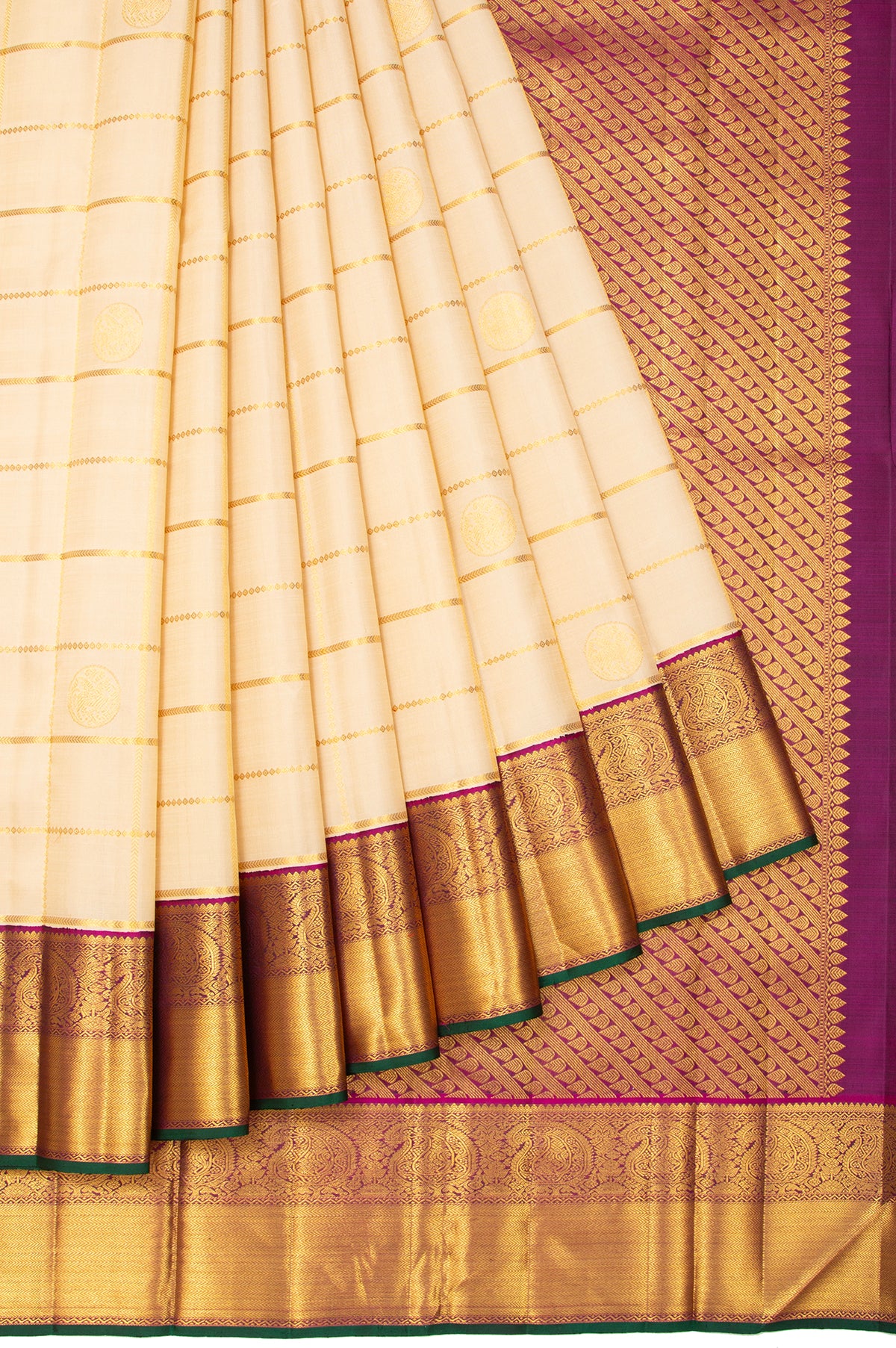 Sandal Kanchipuram Silk Saree with Magenta Blouse