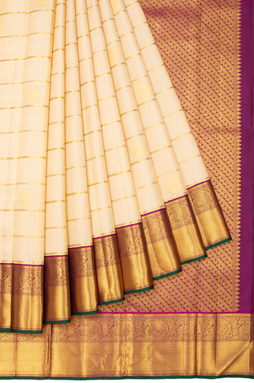 Sandal Kanchipuram Silk Saree with Magenta Blouse