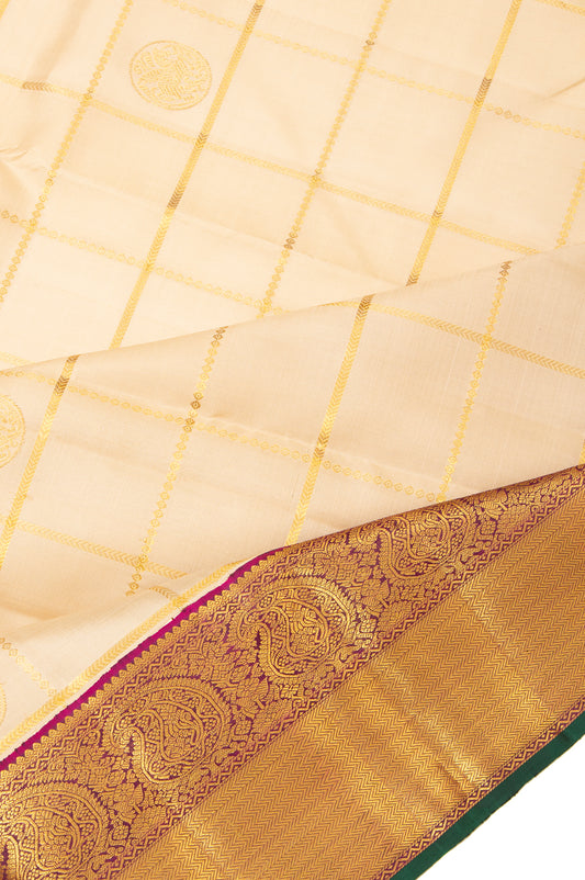 Sandal Kanchipuram Silk Saree with Magenta Blouse