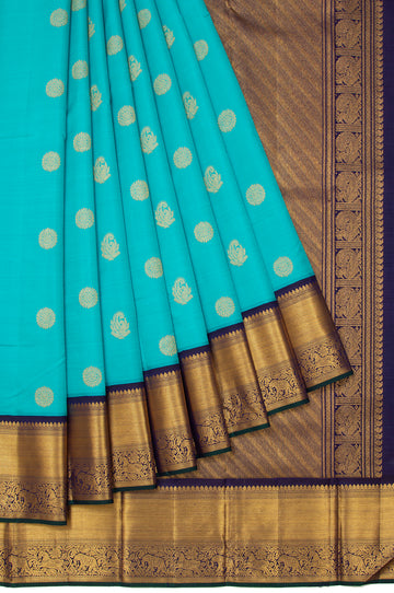 Sea Green Kanchipuram Silk Saree with Kuttu Border