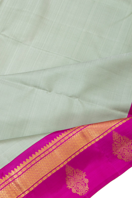 Pista Green Kanchipuram Silk Saree with Kuttu Border and Pink Pallu