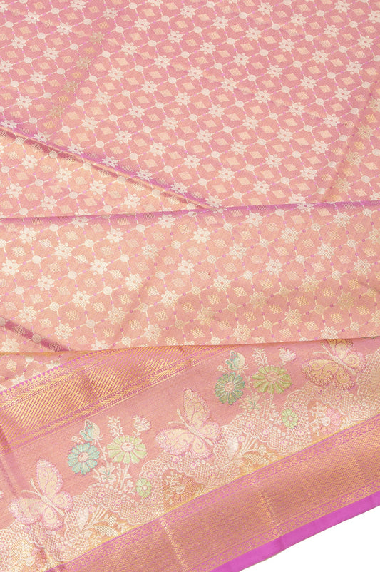 Onion Pink Kanchipuram Tissue Silk Saree with Meenakari Border