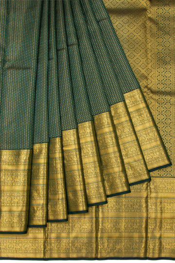 Green Kanchipuram Silk Saree with Diamond Checked Border