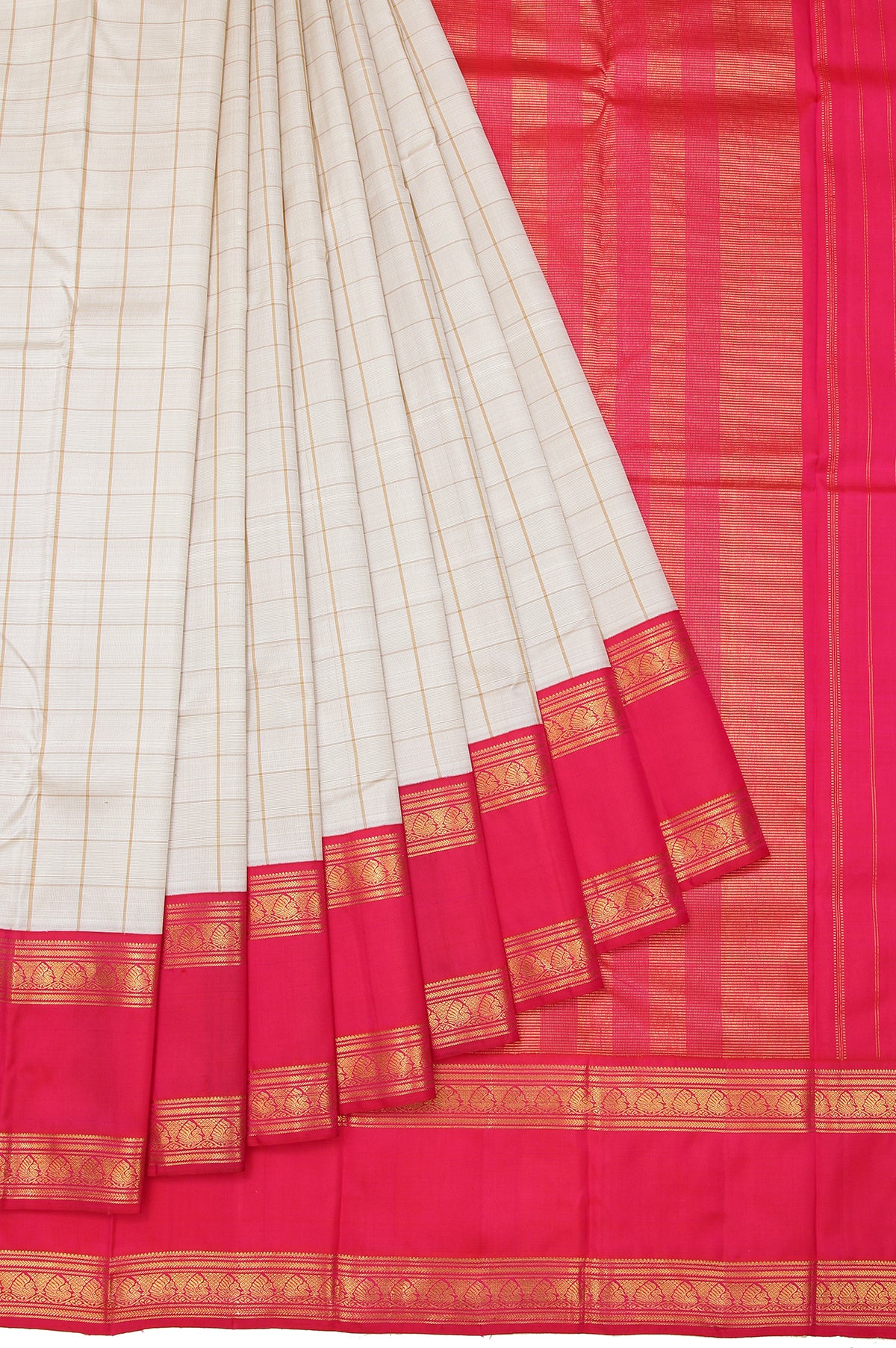 Sandal Kanchipuram Saree with Pink Gold Checks