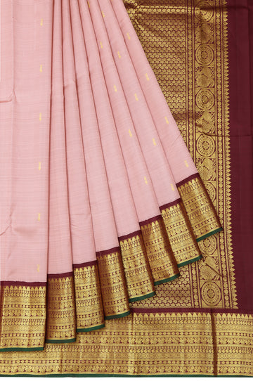 Peach Kanchipuram Silk Saree with Maroon Blouse