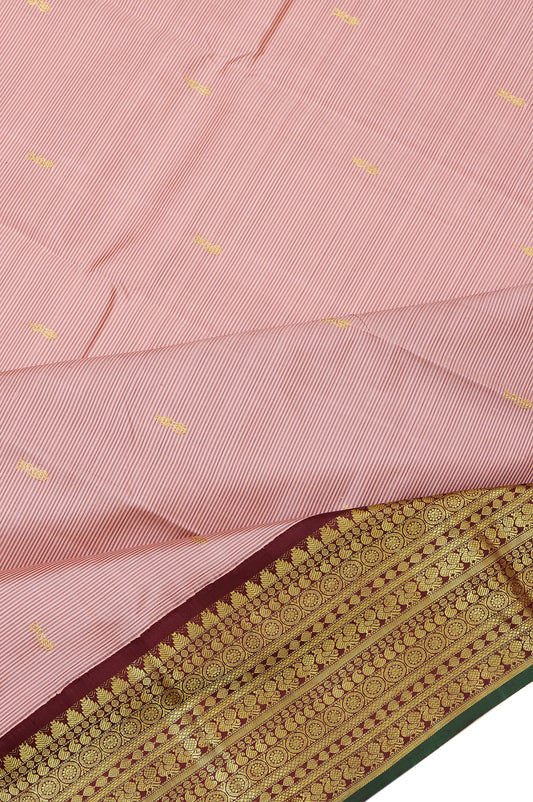 Peach Kanchipuram Silk Saree with Maroon Blouse