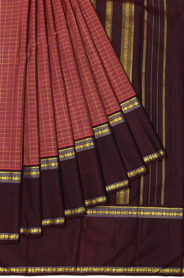 Brown Kanchipuram Silk Saree with Brown and Violet Gold Zari Border