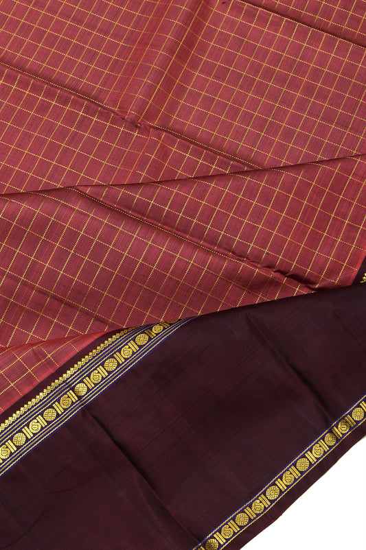 Brown Kanchipuram Silk Saree with Brown and Violet Gold Zari Border