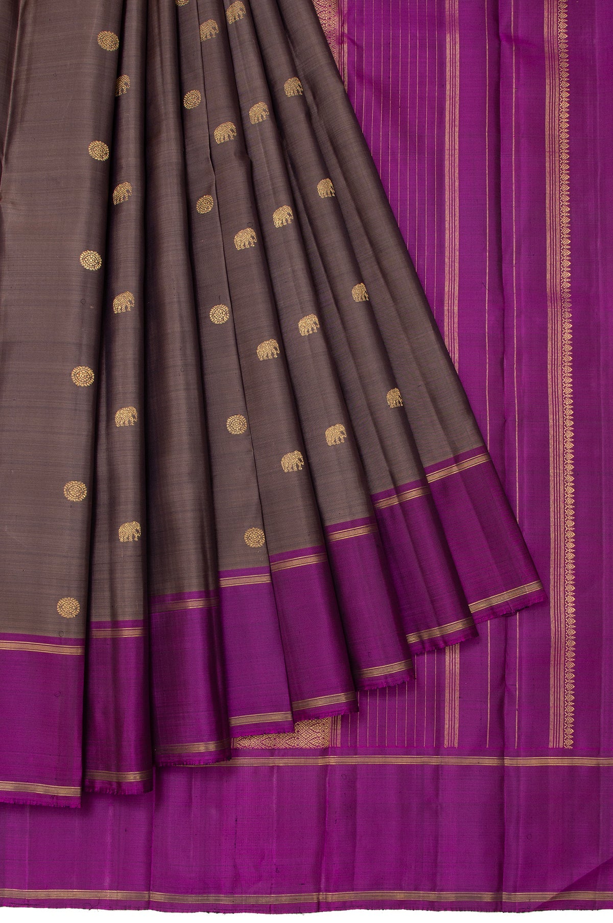 Brown Kanchipuram Silk Saree with Gap Border