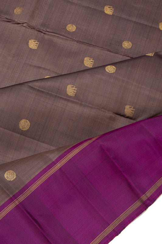 Brown Kanchipuram Silk Saree with Gap Border