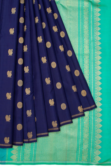 Navy Blue Kanchipuram Silk Saree with Kaddi Border