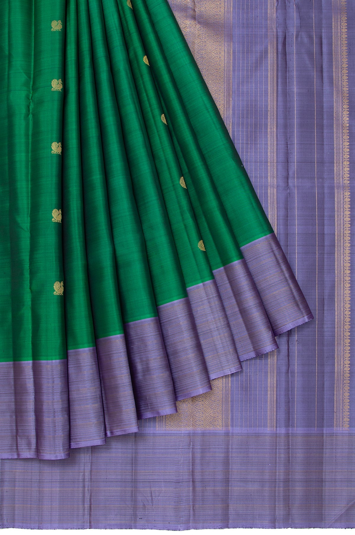 Green Floral Kanchipuram Silk Saree with Lavender Pallu