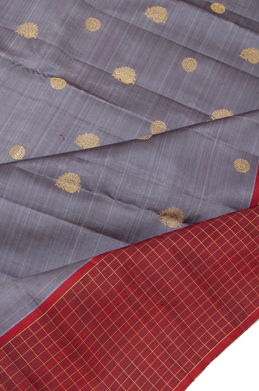 Grey Kanchipuram Silk Saree with Thazhampoo Reku