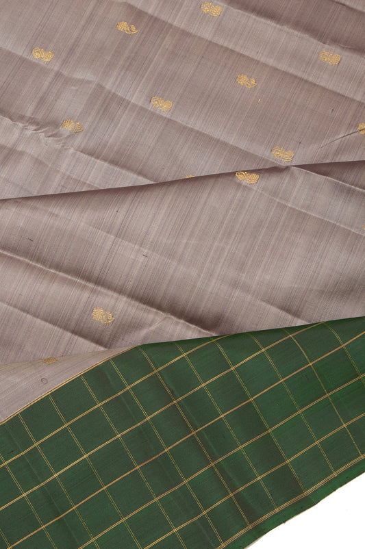 Ash Kanchipuram Silk Saree with Bottle Green Blouse