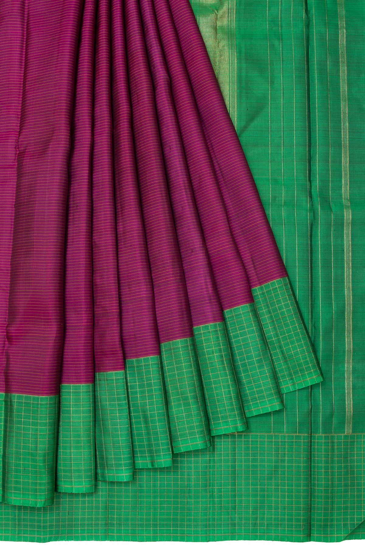 Magenta Kanchipuram Silk Saree with Green Border