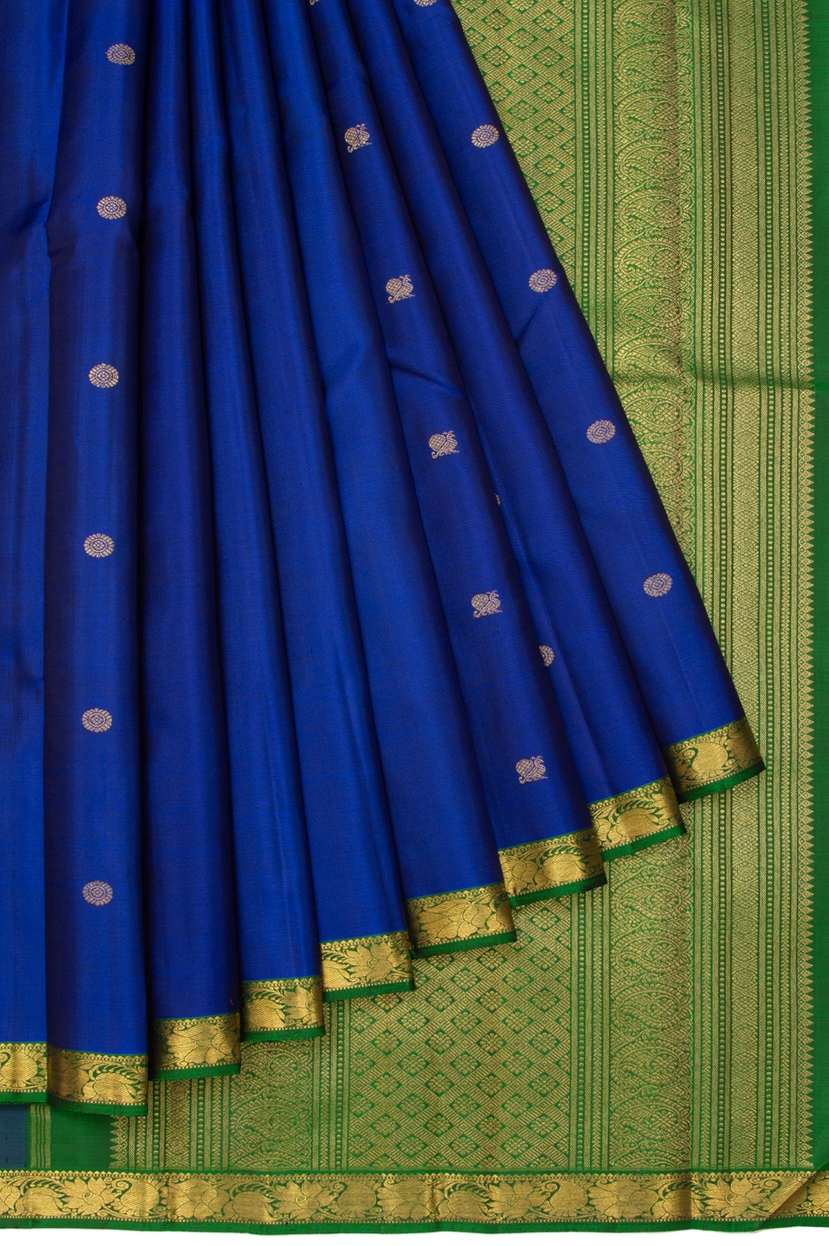 Blue Kanchipuram Silk Saree with Green Blouse