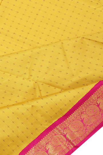 Mustard Kanchipuram Saree with Gold Zari Rudraksha Butta