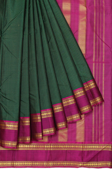 Green Kanchipuram Silk Saree with Magenta Gold Zari Border