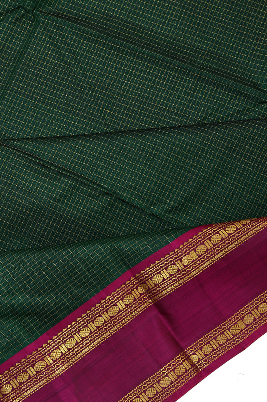 Green Kanchipuram Silk Saree with Magenta Gold Zari Border