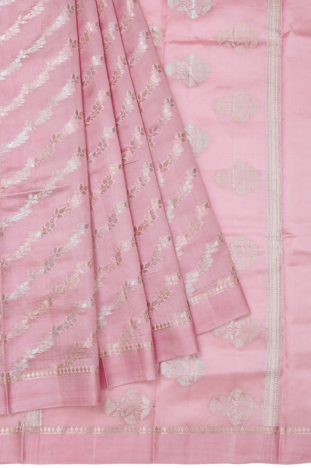 Pink Chiniya Silk Saree with Floral Jaal