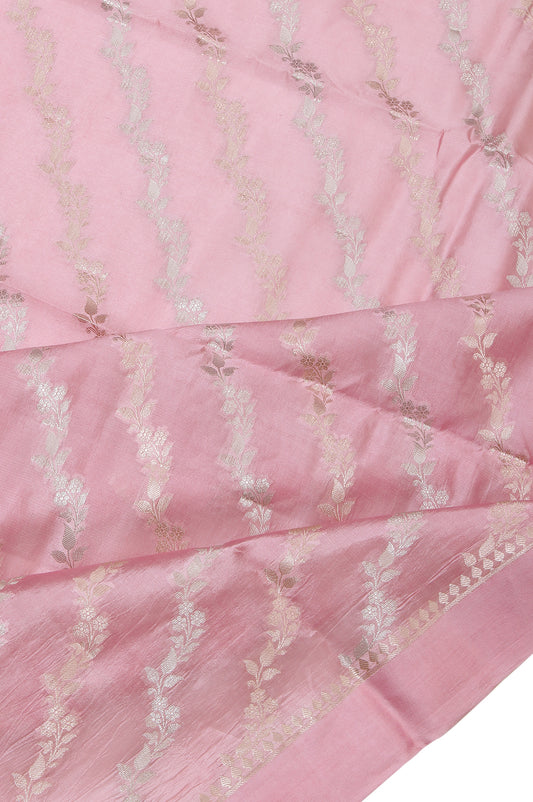 Pink Chiniya Silk Saree with Floral Jaal