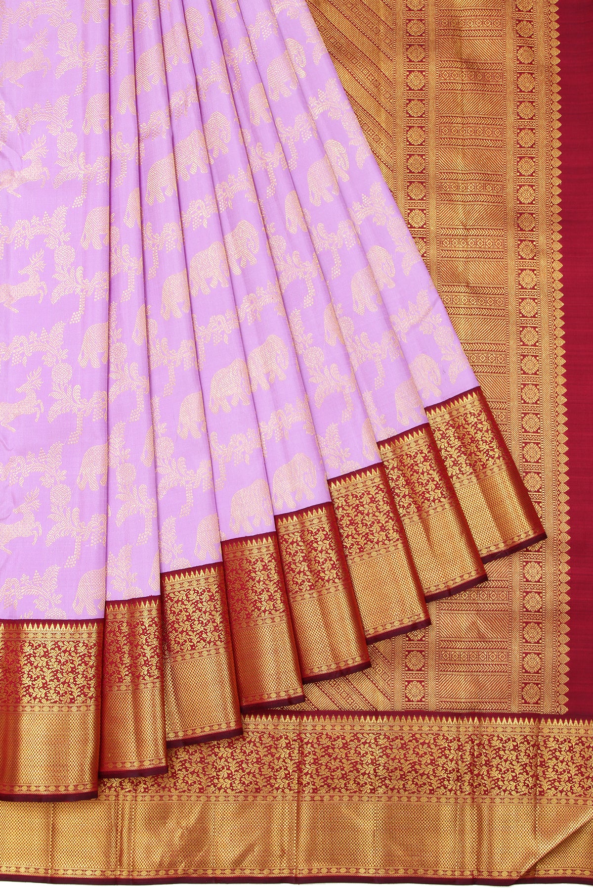 Lavender Kanchipuram Silk Saree with Thazampoo Reku Border