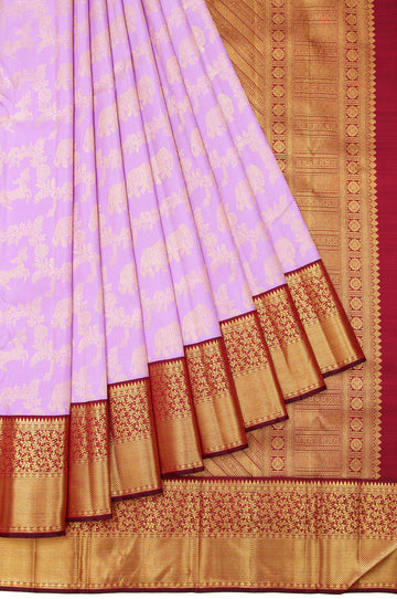 Lavender Kanchipuram  Silk Saree with Thazampoo Reku Border