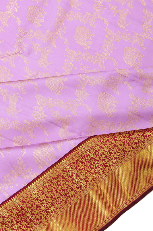 Lavender Kanchipuram  Silk Saree with Thazampoo Reku Border