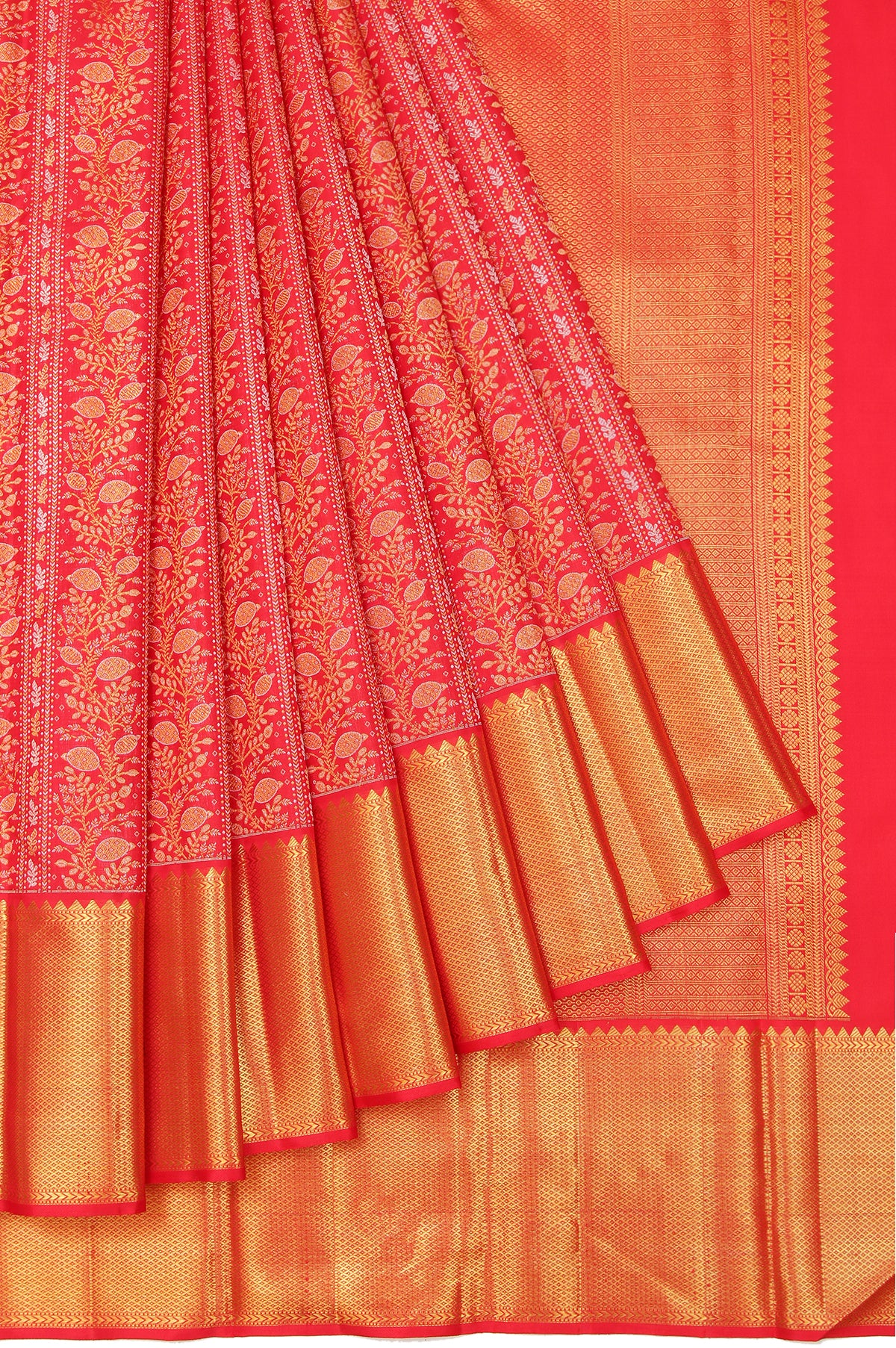 Red Kanchipuram Silk Saree with Dot Butta Design