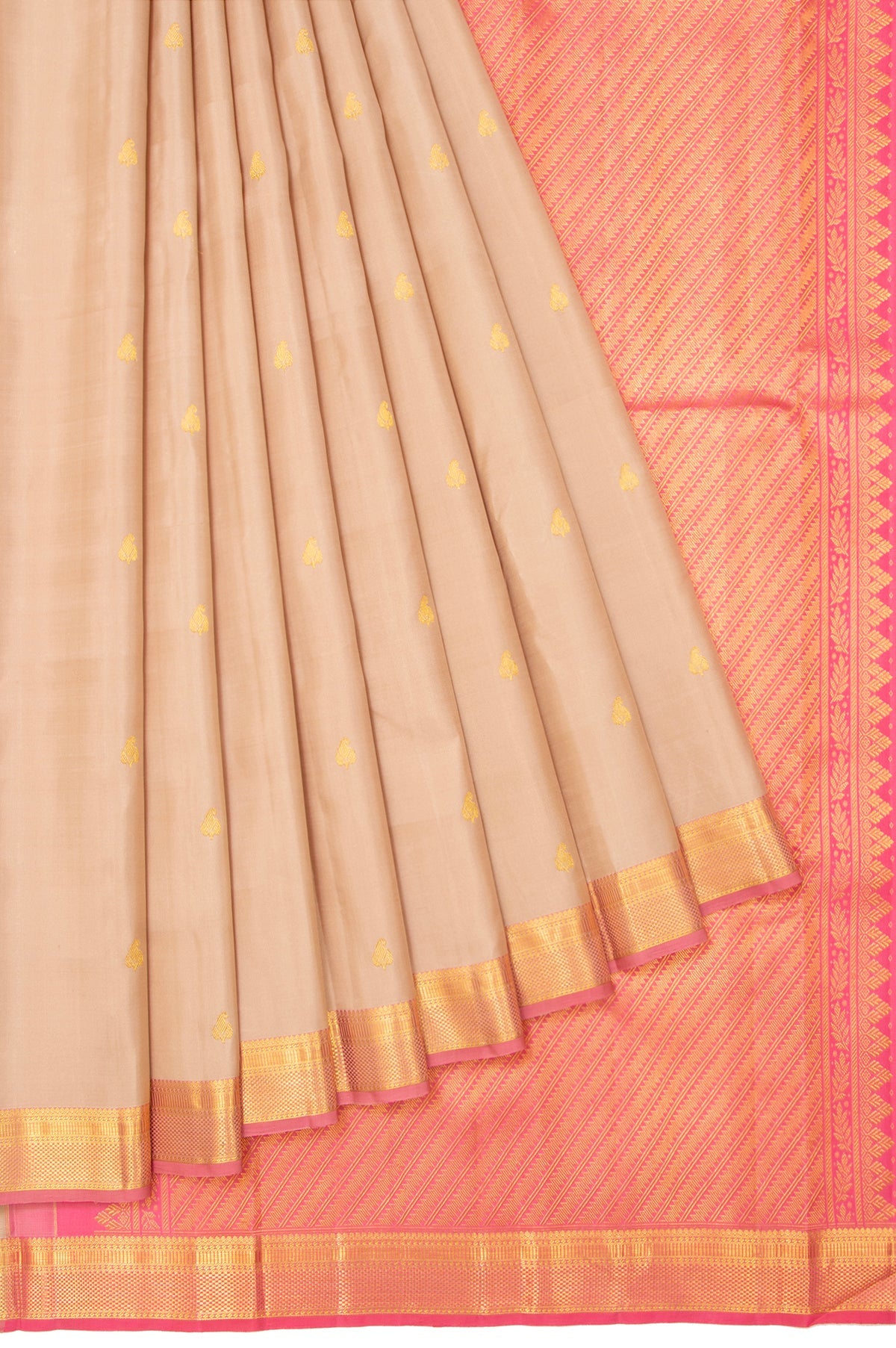 Sandal Kanchipuram Silk Saree with Diamond Butta Pallu