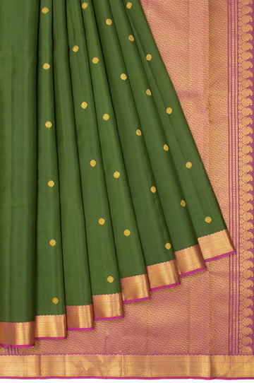 Green Kanchipuram Silk Saree with Pink Blouse