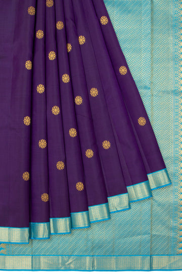 Navy Blue Kanchipuram Silk Saree with Kuttu Border