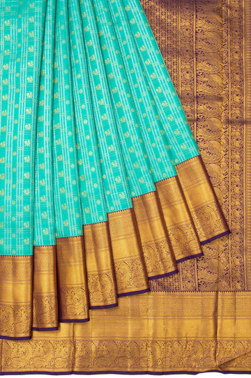 Sea Green Kanchipuram Silk Saree with Mayil Design