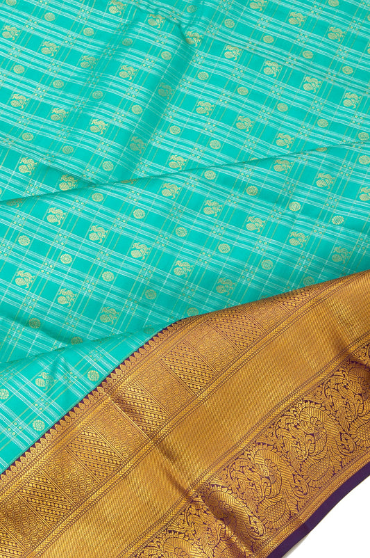 Sea Green Kanchipuram Silk Saree with Mayil Design