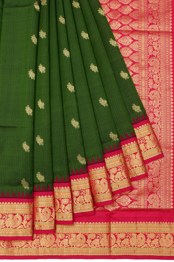 Green Kanchipuram  Silk Saree with Dark Pink Border Blouse