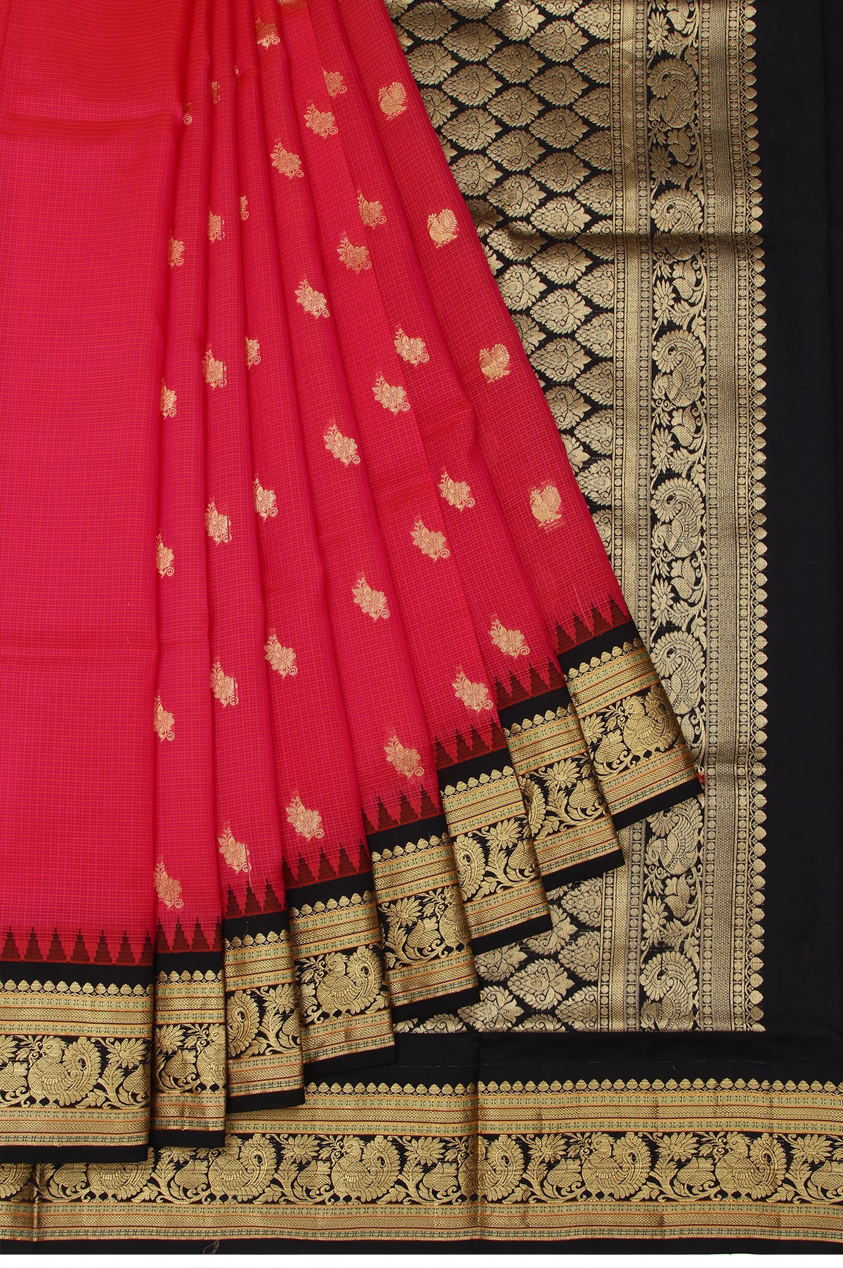 Pink Kanchi Kora Silk Saree with Black Blouse