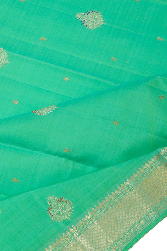 Parrot Green Kanchipuram Silk Saree with Rudraksha Design