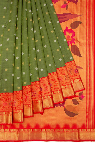 Mehendi Green Kanchipuram Silk Saree with Gold and Silver Zari