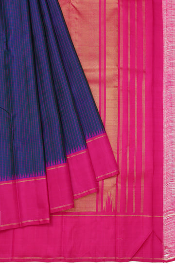 Peacock Blue Kanchipuram Saree with Pink Gold Checks