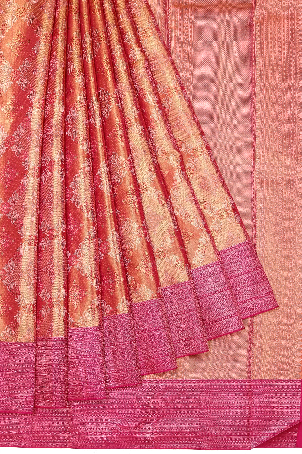 Orange Kanchipuram Tissue Saree with  Checks