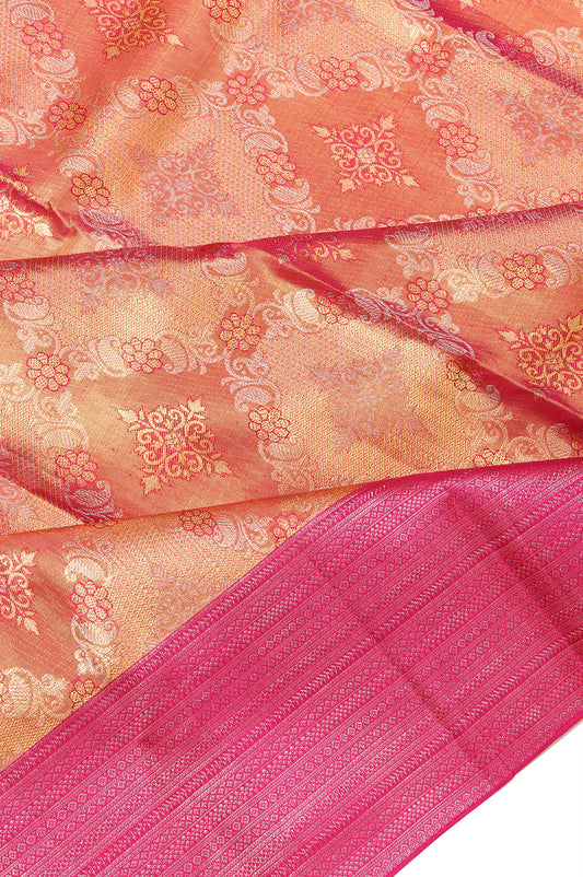 Orange Kanchipuram Tissue Saree with  Checks