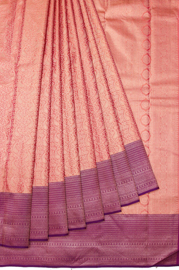 Peach Kanchipuram Tissue Silk Saree with Violet Gold Floral Jaal